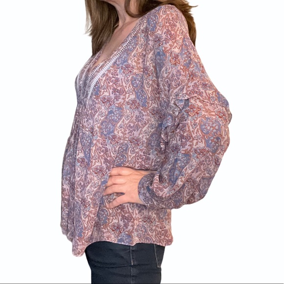 NWT Frye Floral Print Longsleeve V-neck Blouse Top - Picture 5 of 13